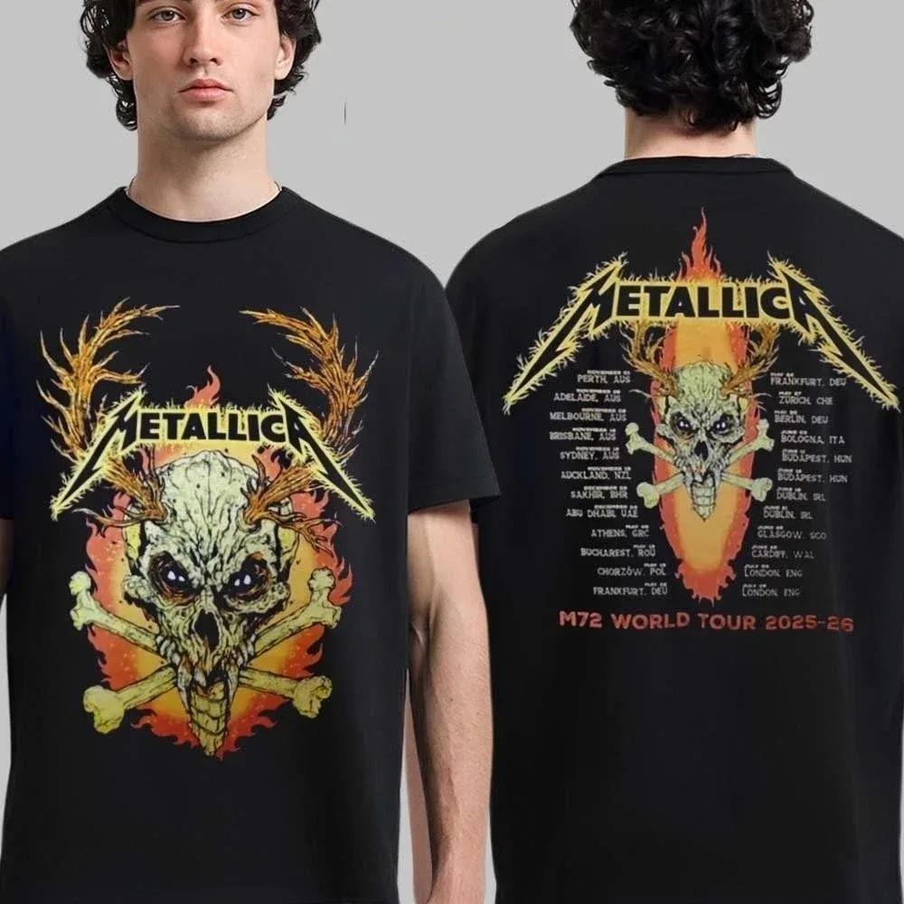 Heavy Metal Band Merallica Global Tour Mercah T-shirt Men Women Oversized Loose Casual Tees Streetwear Harajuku Fashion Cotton Top
