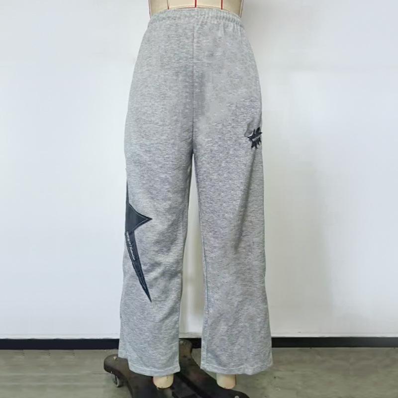 Women's High Waisted Loose Casual Star Printed Spliced Wide Leg Pants