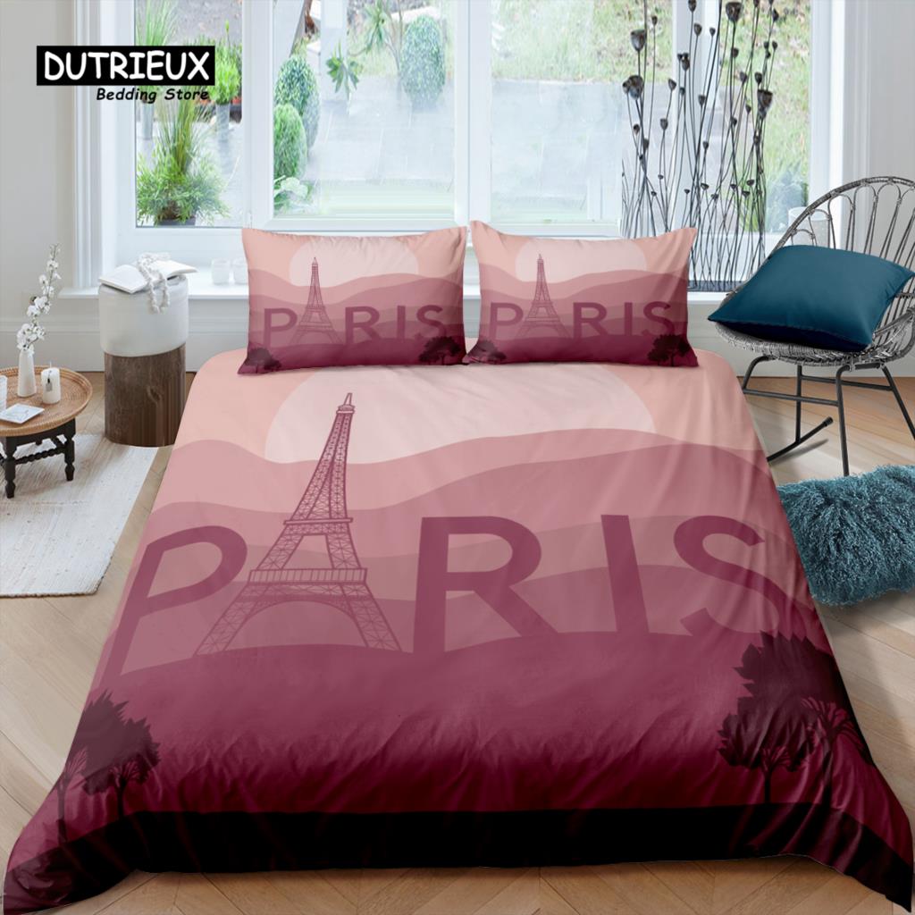 Home Living Luxury 3D Romantic Paris Bedding Set Duvet Cover Pillowcase Kids Bedding Set Queen and King EU/US/AU/UK Size