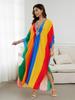 EDOLYNSA Flag Color Printed Boho Hand-knit V Neck Bat Sleeve Beach Dress 2024 Summer Women Loose Kaftan Beachwear Swimsuit Cover Up