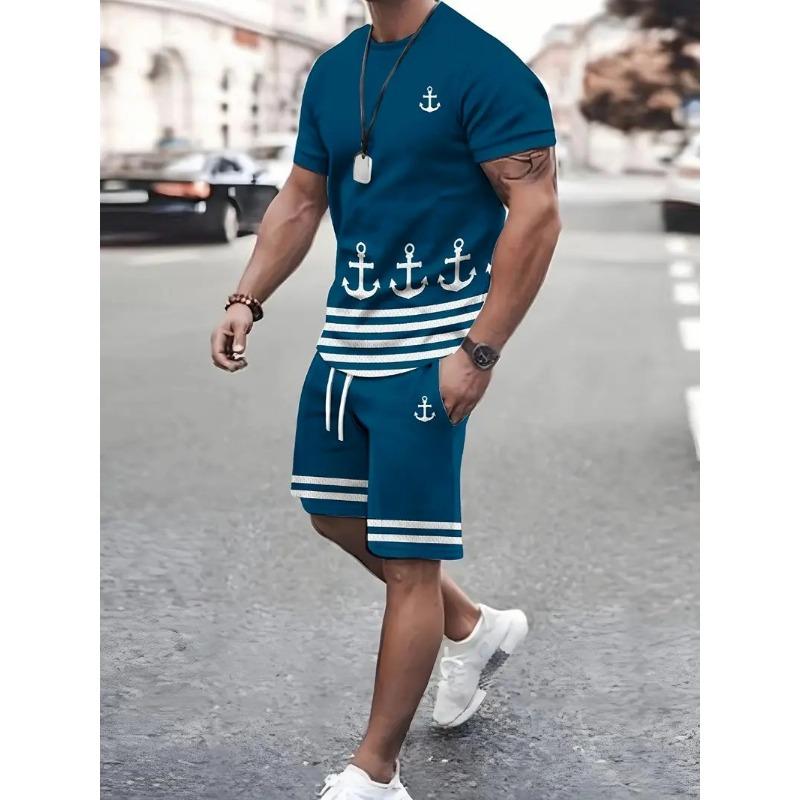 2025  New Men's Casual Fashion Suit Men's Trend Sportswear Suit Quick-drying Sportswear Short-sleeved T-shirt + Shorts Two-piece