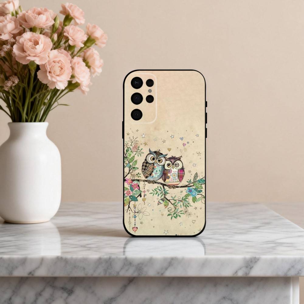 Cute Owl Art Phone Case For Samsung S25,S24,S21,S22,S23,S30,Ultra,S20,Plus,Others Soft Black Case