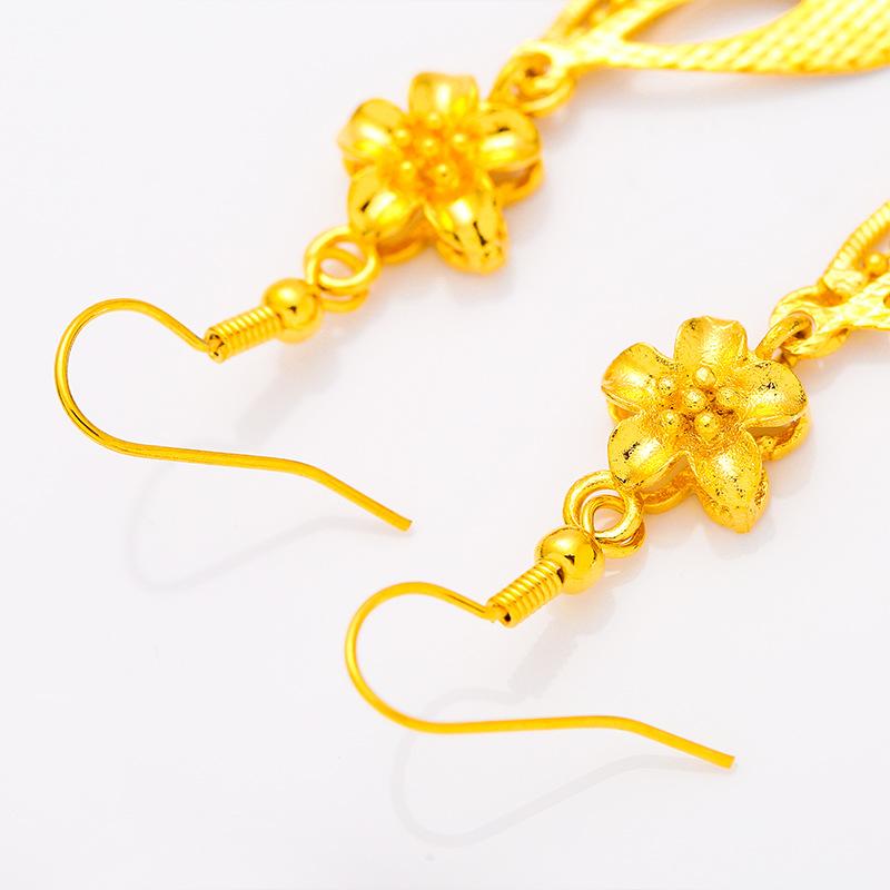 24K Gold Heart Tassel Long Earrings Women's AU999 - Premium, Delicate Combo, Fits Gifting & Banquets