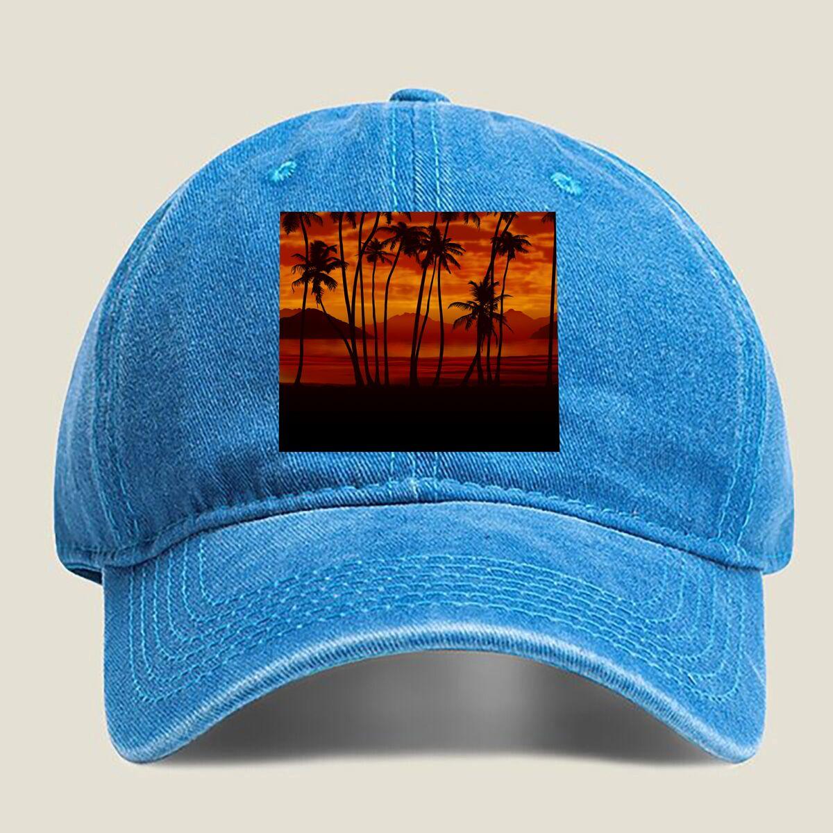 

Tropical Sunset Palms Fashion Washed Baseball Cap Outdoor For Womens Unisex Female Beach Dad Hat Hip Hop One Size озеро синього кольору