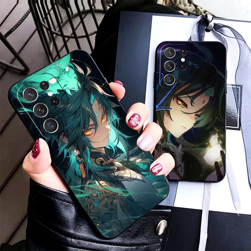 Genshin Impact Xiao Weiche Handyhülle für Samsung Galaxy S26 S25 Edge S24 Ultra S23 Plus S22 S21 FE S20 Schwarze Rückseite