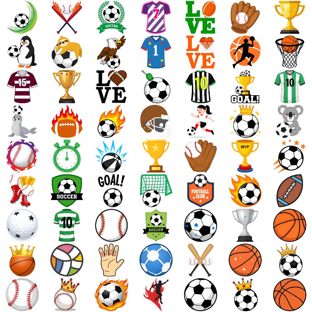 63pcs Temporary Tattoo Trophy Waterproof Long-lasting Body Stickers Basketball Soccer Ball Temporary Tattoo Stickers For Women