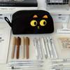 1pc Black Cat Embroidery Pencil Case, Large Capacity with Multiple Compartments for School, Office & Art Supplies Organizer