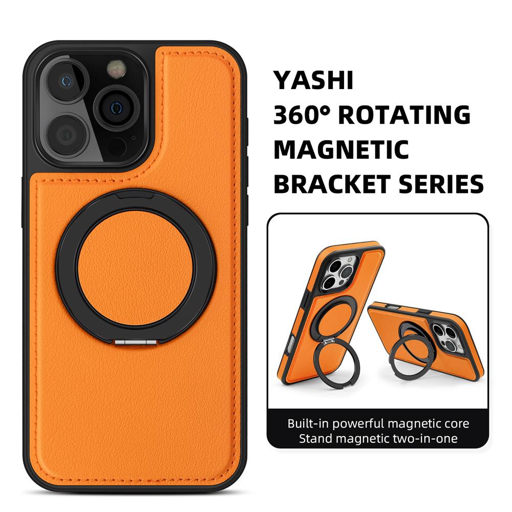 

KEYSION Роскошный чехол из искусственной кожи MagSafe для iPhone 16 Pro Max 15 Pro с вращающимся на 360 ° магнитным кольцом-подставкой, противоударный чехол для телефона for iPhone 15 Pro Max