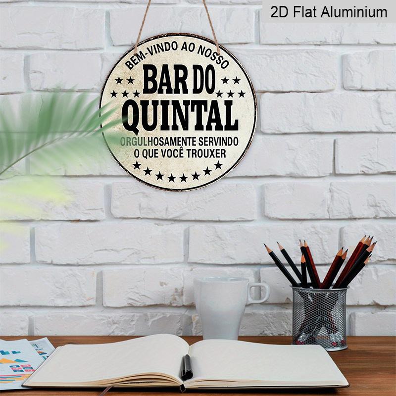 2D Flat, 1pc Vintage Portuguese "Bar Backyard" Aluminum Sign - 7.87x7.87 Inch Round Wall-Mountable Retro Metal Plaque Suitable for Bars, Restaurants
