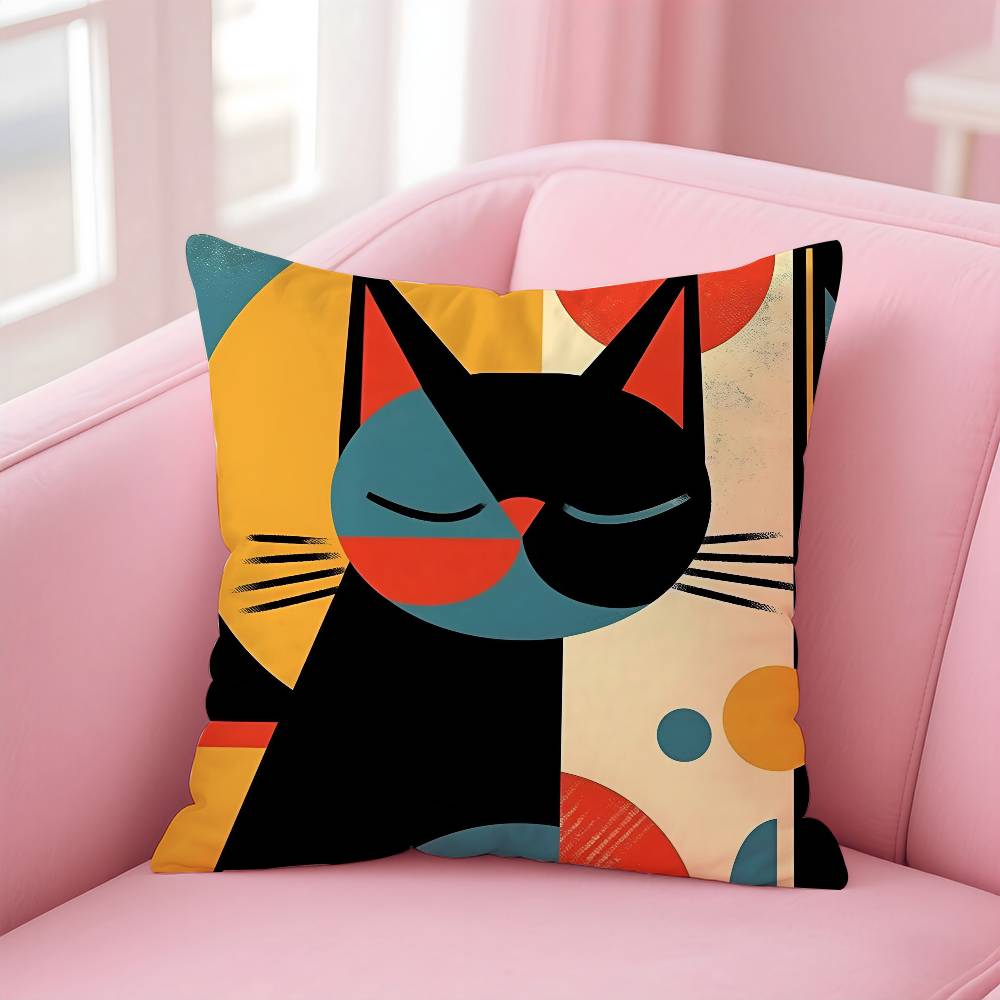 Simple Fashion B-Bauhaus Cat Art Pillow Case Anti-Dustmite Pillowcase Invisible Zipper Silky Short Plush Sofa Cushion Cover
