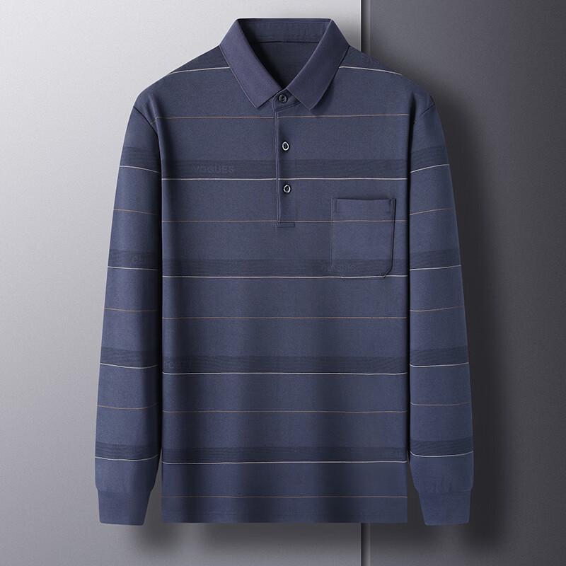 Firstview Men's Casual Striped Long Sleeve Polo Shirt