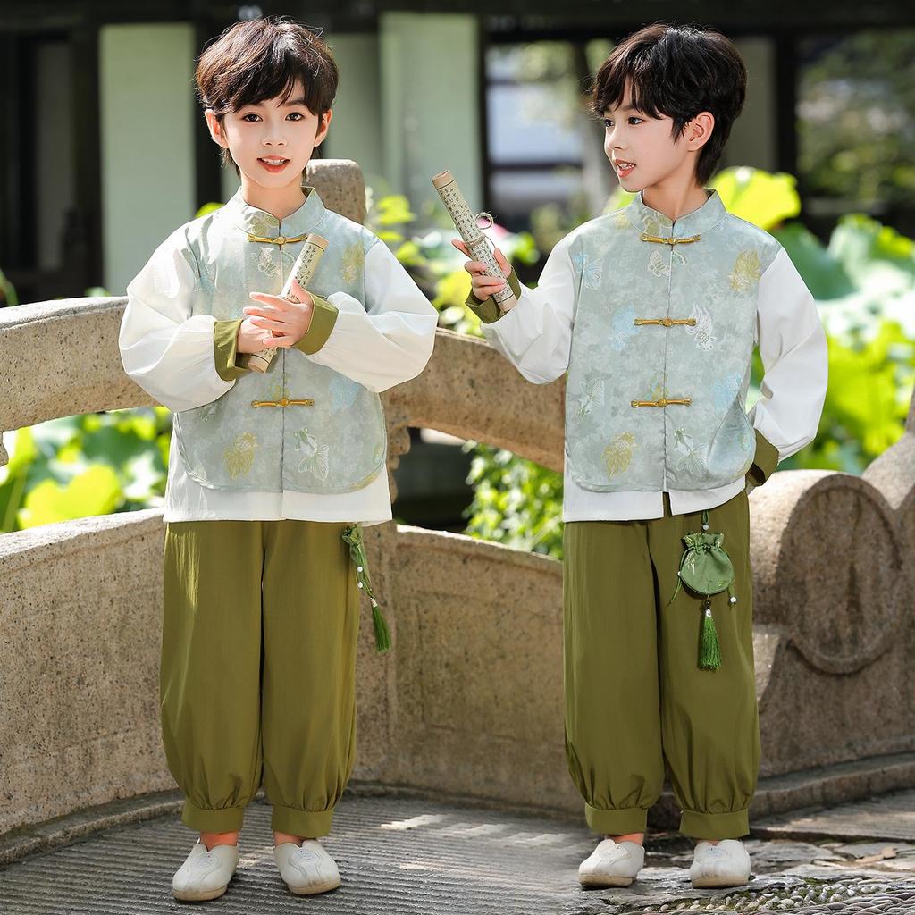 Boys' Long-Sleeve Tang Suit Hanfu Set - Chinese Style Children's Mid-Autumn Festival Costume