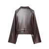 2026 spring new European and American cross-border women's clothing double-breasted belt decorative lapel imitation leather trench coat w063 Z103