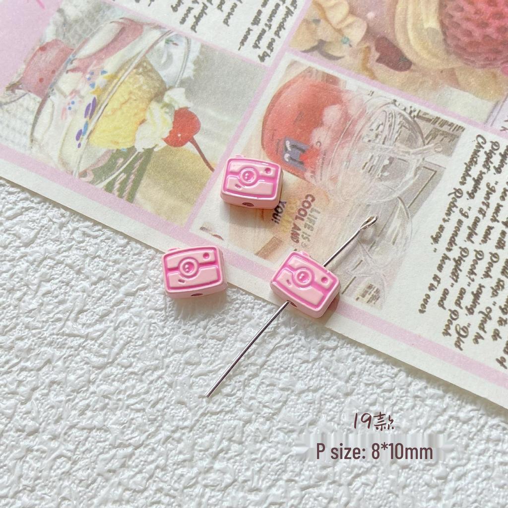 Pink White Bunny Bear Camera Cat Alloy Beaded Charm Bracelet/Necklace Accessories