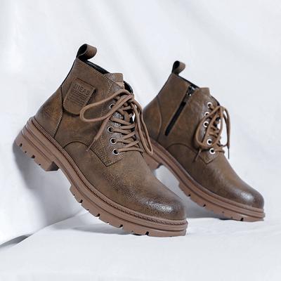 Fashion High Quality English Style Thick Soled Mid Top Boots Brand Fashion Brand Men's Zippered Ankle Boots Comfortable Leather Boots