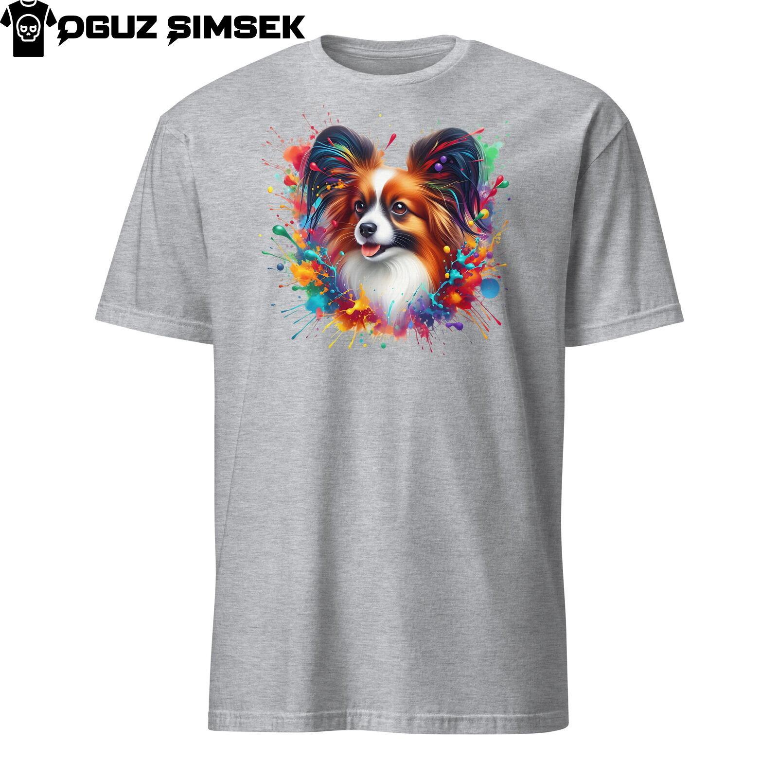Vibrant Papillon Dog Short-Sleeve Unisex T-Shirt Mens Womens Tees Top: Colorful Design! XL