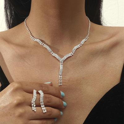 Halsketten-Set für Hochzeit, Dinnerparty, Zubehör, Glitzer, Strass-Ohrringe, Brautkette