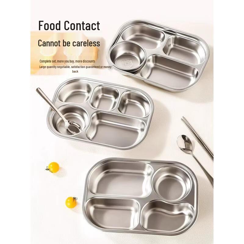 HANDUNYOU 304 Stainless Steel Five-Compartment Dining Tray
