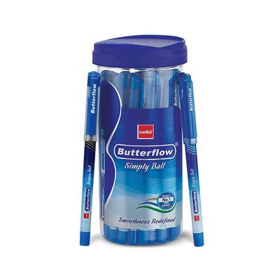 CELLO Butterflow Simply Ball Pen Set Pack of 1 X  25PCS Smooth Writing 0.7mm Blue Black for School and Office