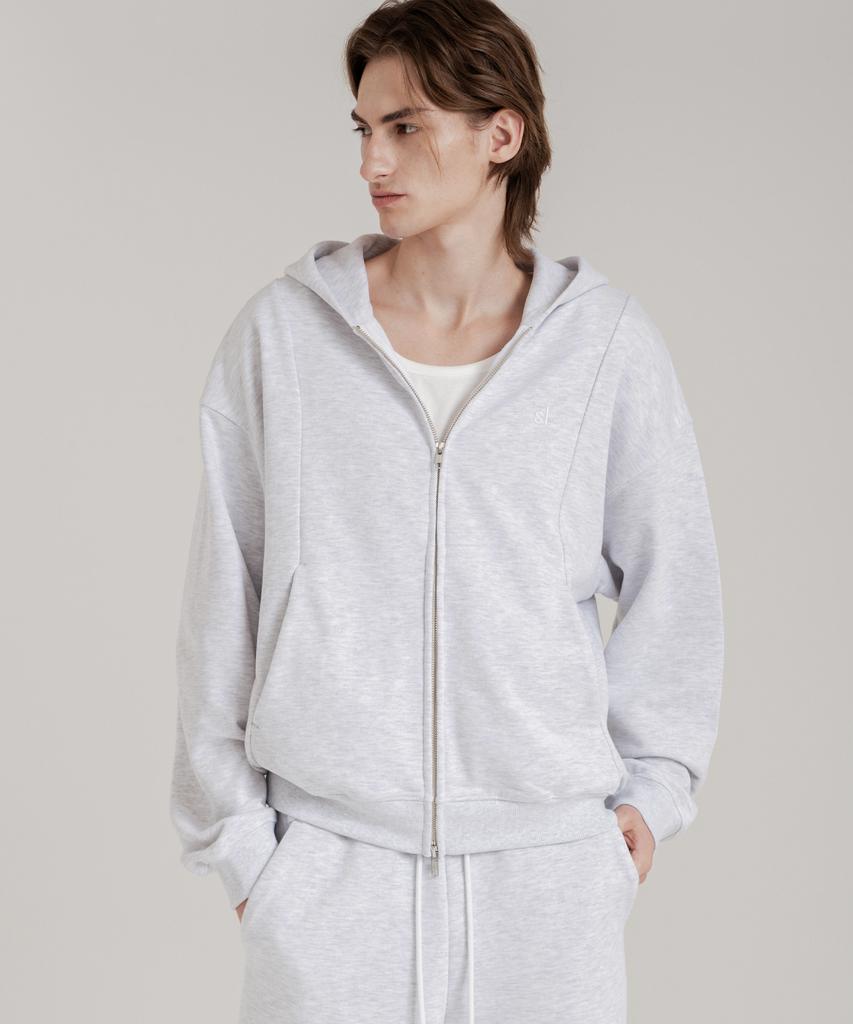 Ssin And Lee Easy Form Oversized Zip-Up Hoodie In Back Melange