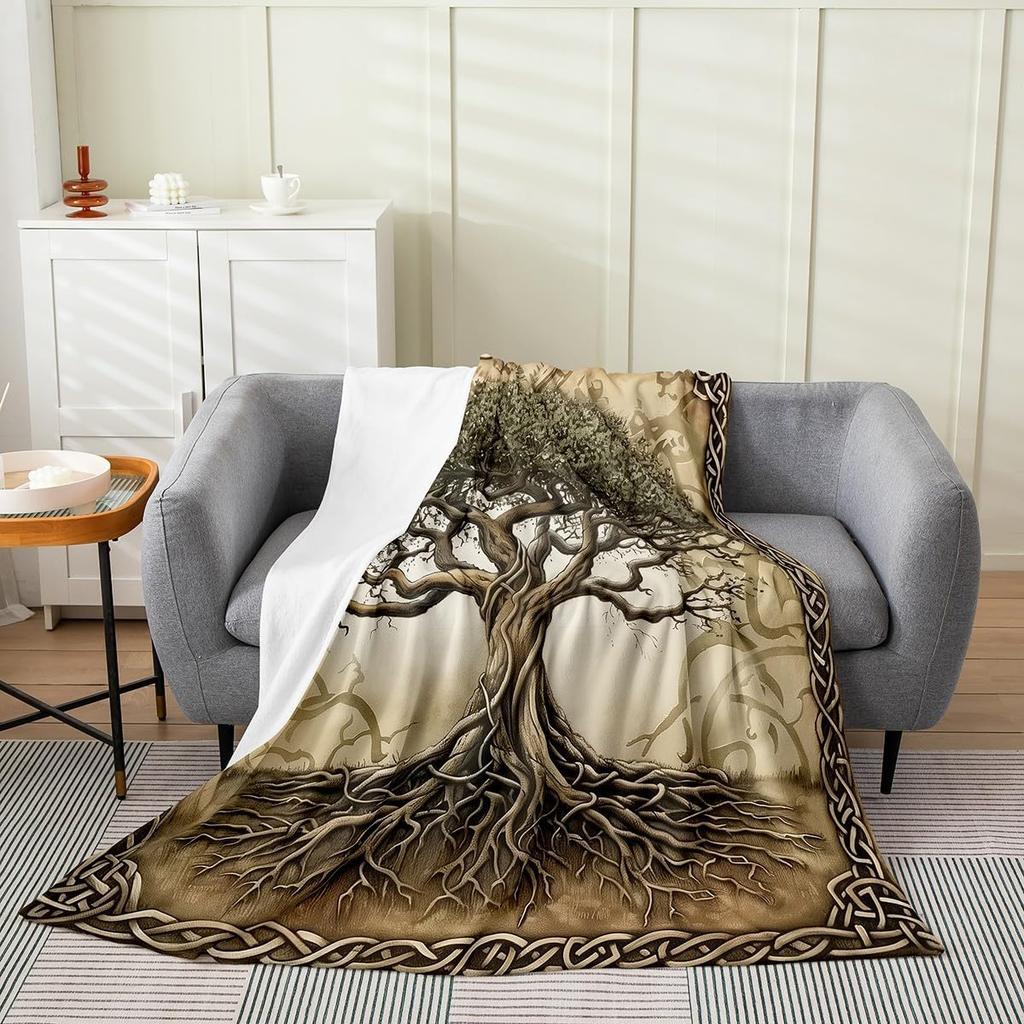 Tree of Life Flannel Fleece Throw Purple Geometry Artwork Super Soft for Bed Sofa Exotic Bohemian Style Bedroom Decor Twin X