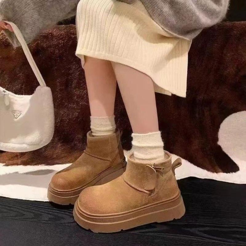 Retro Platform Snow Boots Women's Autumn and Winter New Velvet Warm Martin Boots Fur Integrated Short Boots Non-slip Cotton Shoes