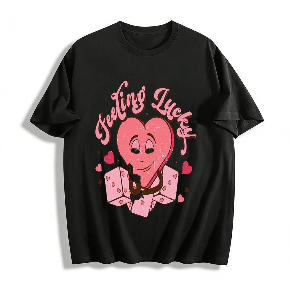 Feeling Lucky Retro Heart Dice Graphic Casual Couple T-Shirt Pure cotton T-shirt XXS