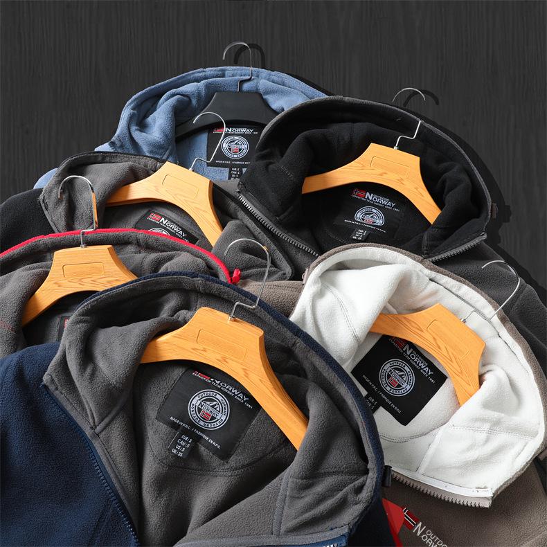 מעיל פליז דו-שכבתי לגברים מנורווגיה - בטנה עבה בצפיפות גבוהה לסתיו/חורף