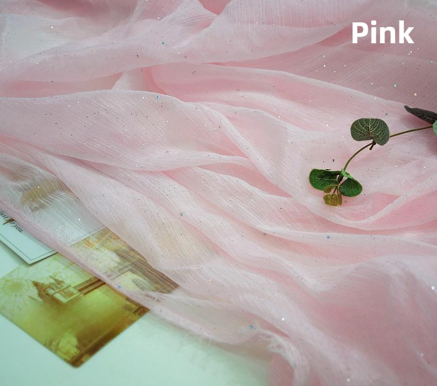 Stars Sequins Pleated Chiffon Fabric Bronzing By The Meter for Clothing Hanfu Dresses Sewing Plain Thin Textile Soft Breathable