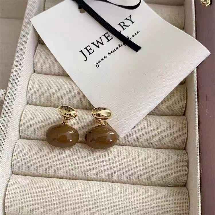 Maillard Color French High-End Milk Coffee Earrings - Trendy Retro Design, Hong Kong Style, for Women