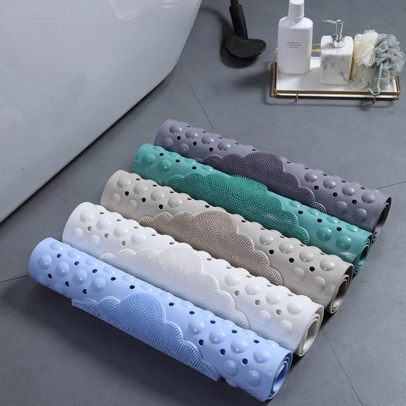 Anti-skid TPE Bath Mats Rectangle Soft Shower Bathroom Massage Mat Suction Cup Non-slip Bathtub Carpet Wash Foot  Bath Mat