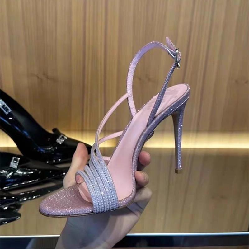 

Fashion Bling Bling Luxury Rhinestones Sequined Women Gladiator Sandals Sexy Narrow band Slingbacks Thin High heels Fashion Summer Shoes 35