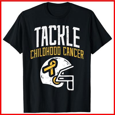 Tackle Childhood Cancer Helmet Ribbon Awareness Support Black Cotton T-Shirt Unisex T-Shirt