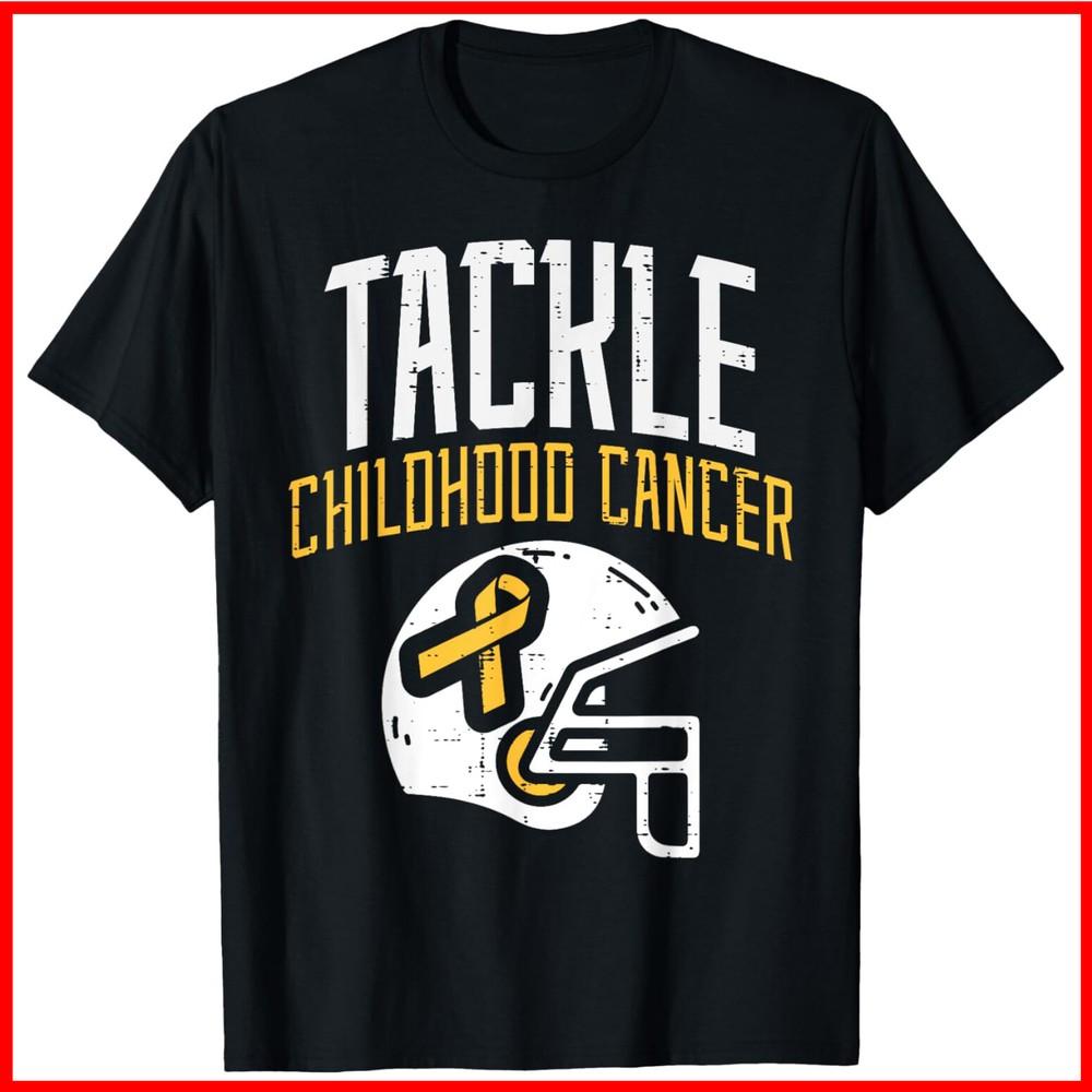 Tackle Childhood Cancer Helmet Ribbon Awareness Support Black Cotton T-Shirt Unisex T-Shirt M