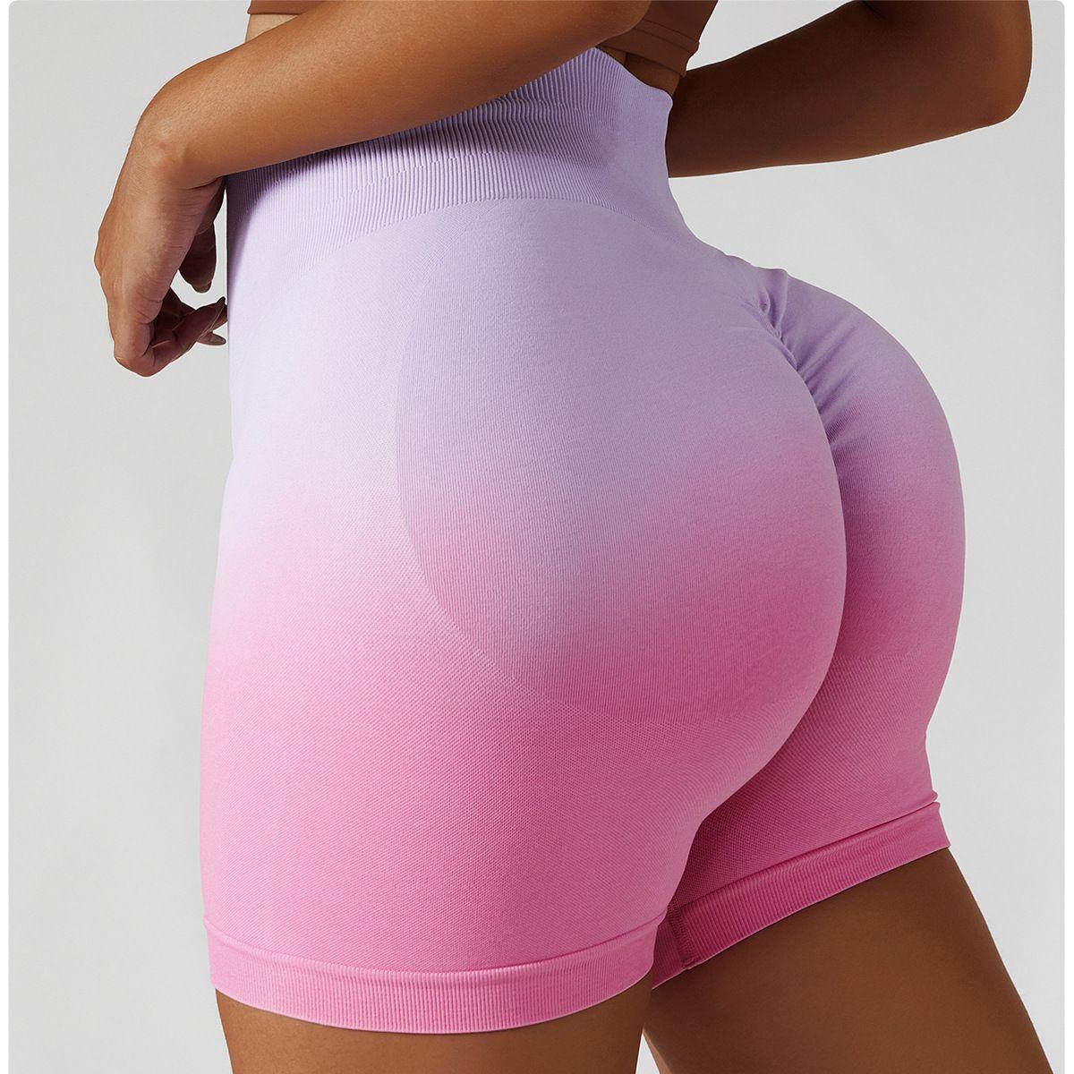 

New Fitness Shorts For Women: Seamless Tight Yoga Hanging Dyeing, Hip Lifting, Cross Border Running, Gradient Peach Shorts For Women M