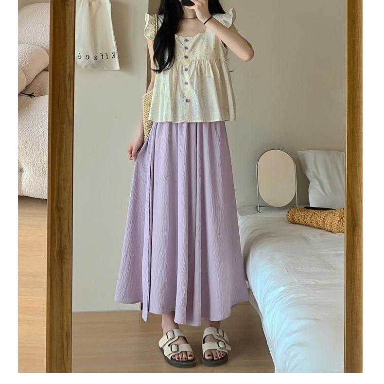 

Брюки-юбки со складками и высокой талией, летние белые брюки-юбки трапециевидной формы для женщин L фиолетовый