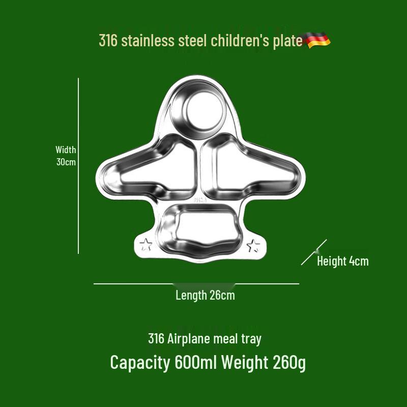 Jinwanfu 316L Stainless Steel Kids Divided Meal Plate