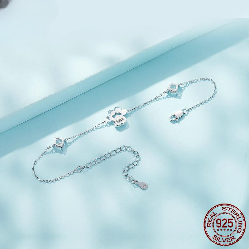 New Exquisite Opal S925 Silver Bracelet Niche Light Luxury Style Cat Paw Print Bracelet Jewelry Gift