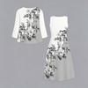 Oversized Ladies Two Piece Set Printed Slip Dress With Long Sleeve Open Front Cardigan