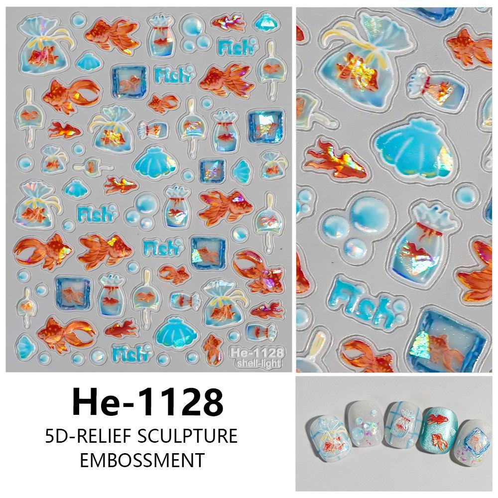 Shining Pearlescent 3D Relief Nail Stickers Cute Cartoon Goldfish Waterproof Decal for Girls Phone Case Cameras DIY Decoration