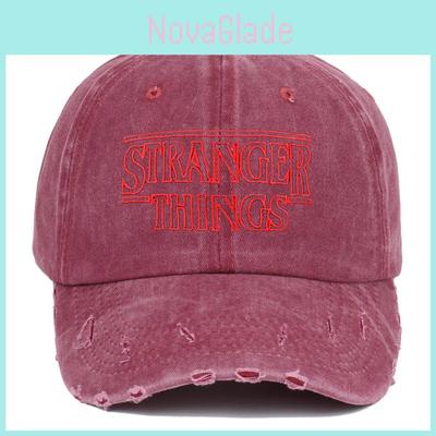 Cappellino da baseball vintage effetto invecchiato con ricami di Stranger Things e protezione solare per i fan.
