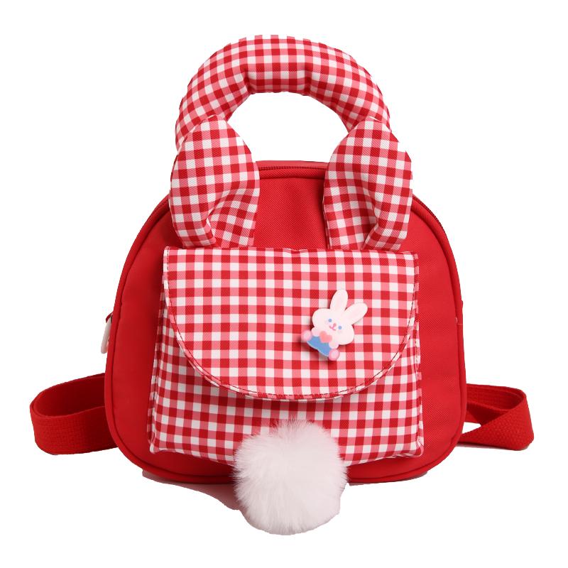 Modische Kawaii Mädchen Nylon Mini Rucksack Leicht Karomuster Cartoon Hase Damen Umhängetasche Handtasche