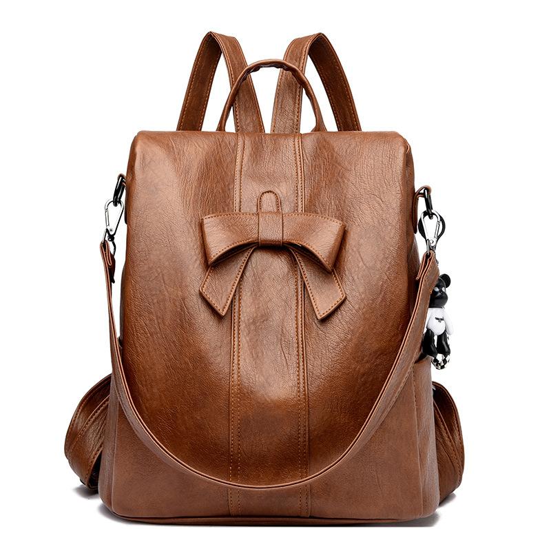 Women's Bow Backpack Anti-Theft Travel Backpack Leather Multifunctional Schoolbag