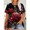 Damen T-Shirt mit kurzen Ärmeln und Rundhalsausschnitt mit farbenfrohem Blumendruck