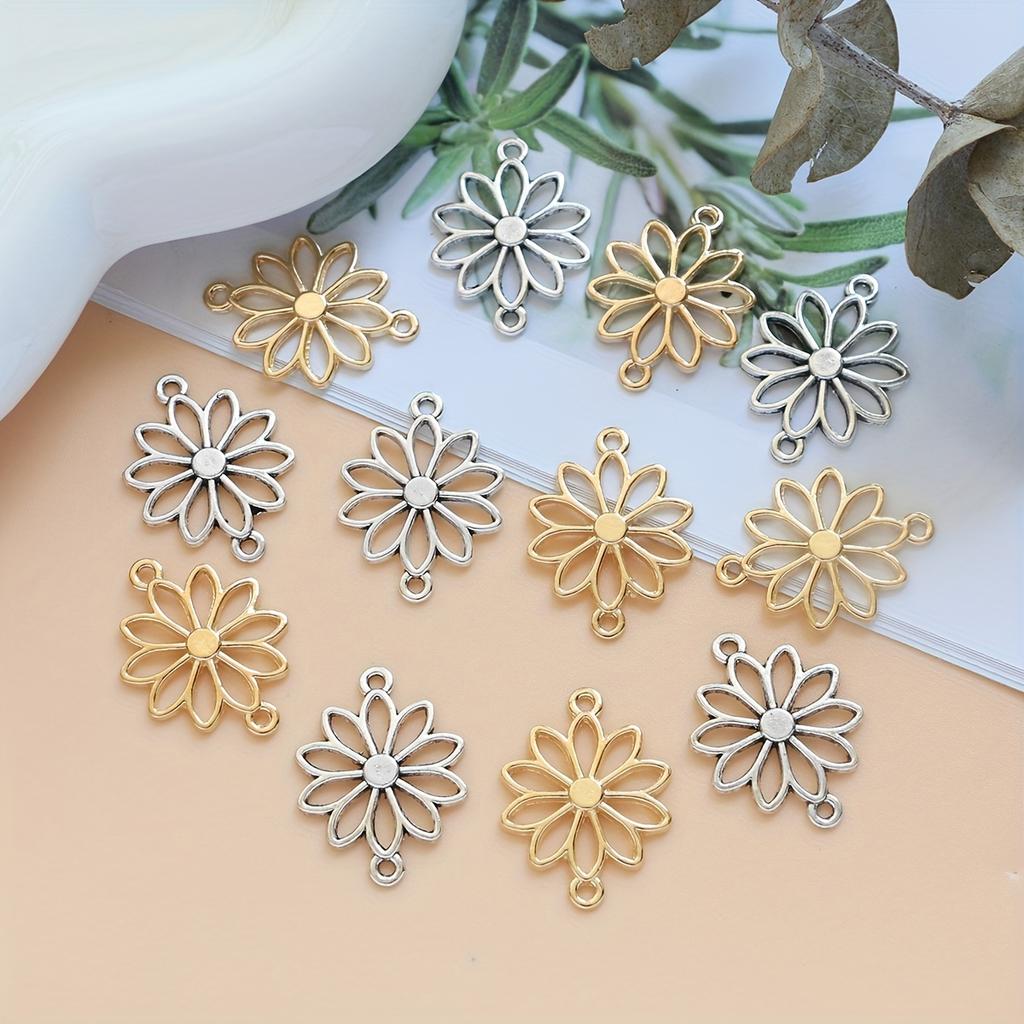 12Pcs Silver Plated Hollow Out Flower Charms Daisy Connectors For Jewelry Making Diy Necklace Earrings Bracelets Accessories