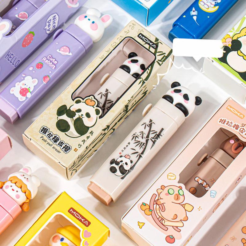 Creative Design Pull-out Pencil Eraser for Kids Boy Girl Cute Cartoon Stationery Eraser Large Capacity Back To School Eraser