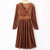 Autumn Winter Fashion V-neck Long Sleeved Dress New Solid Color Outer Wear Women Elegant Commuter Pleated High-waisted A-line Female Office Clothing