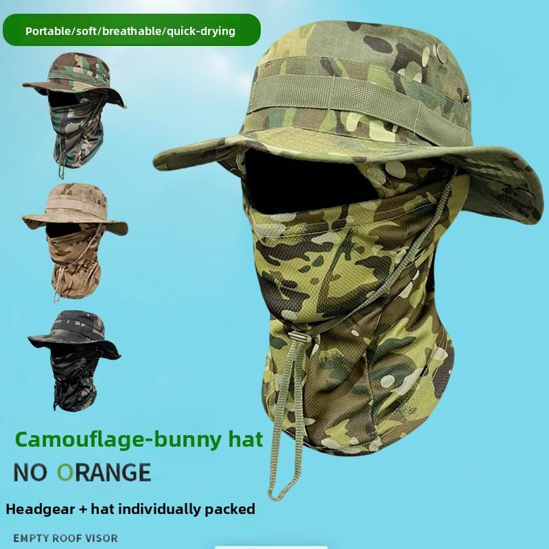 Camouflage Round Edge Hat Headgear Set Outdoor Mountaineering Bucket Hat Drawstring Windproof Benny Hat Travel Mountaineering Fishing Hat