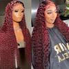 Wine Red Synthetic Lace Front Curly Wig Women Long Hair With Natural Bangs Heat Resistant Fiber