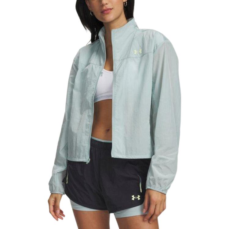 Under Armour Explor Trail Run Outdoor Sports Windproof Water-Resistant Breathable Loose Fit Zip-Up Long Sleeve Jacket Women jackets 6009560-477 S